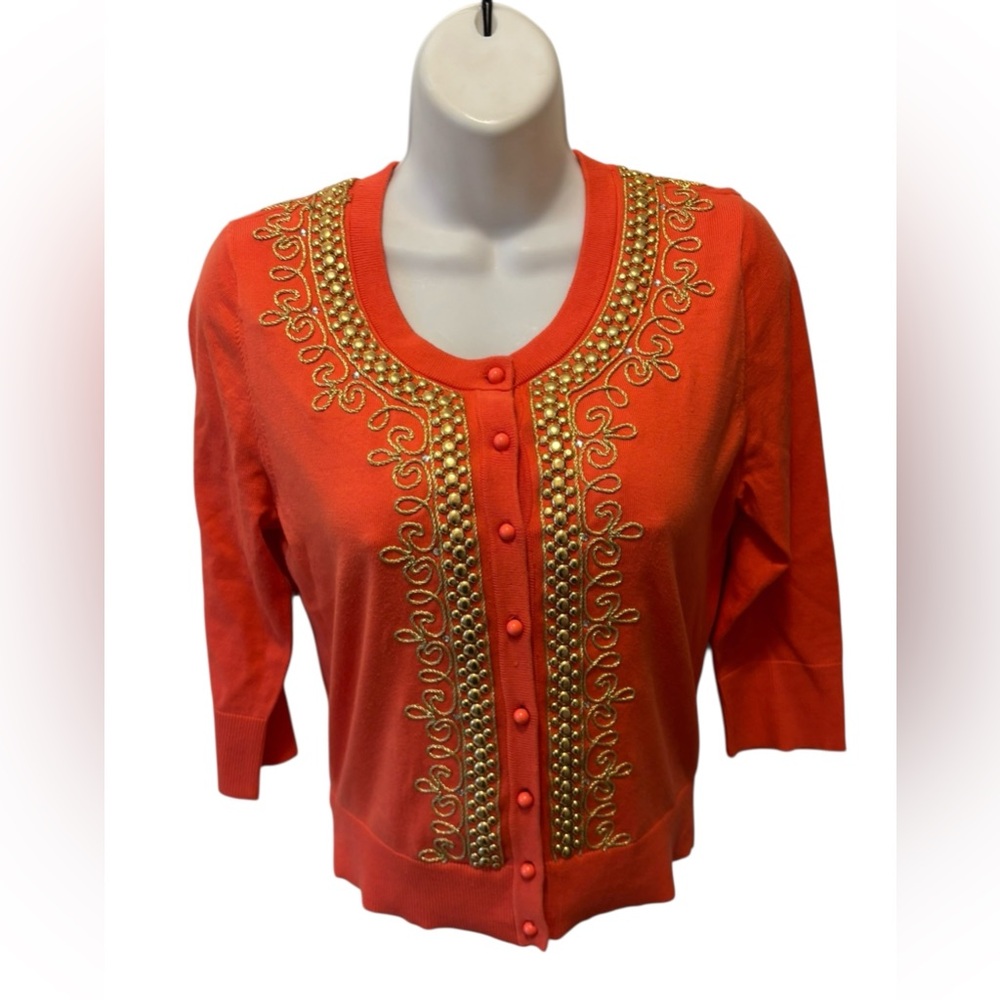 Kate Spade New York Embellished Beaded Embroidered Crop Cardigan Sweater Sz M